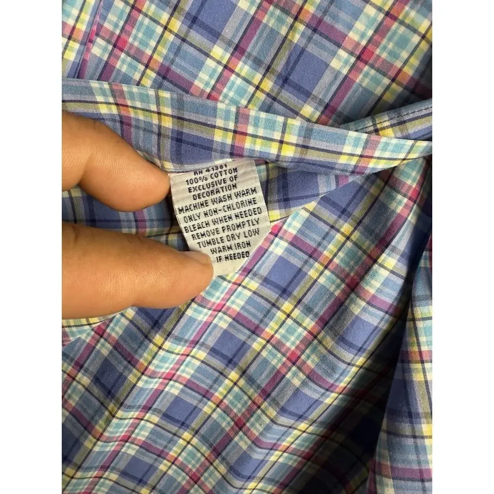 Polo Ralph Lauren Shirt Men’s XXL Blue Multicolor Plaid Cotton Button Down Pony